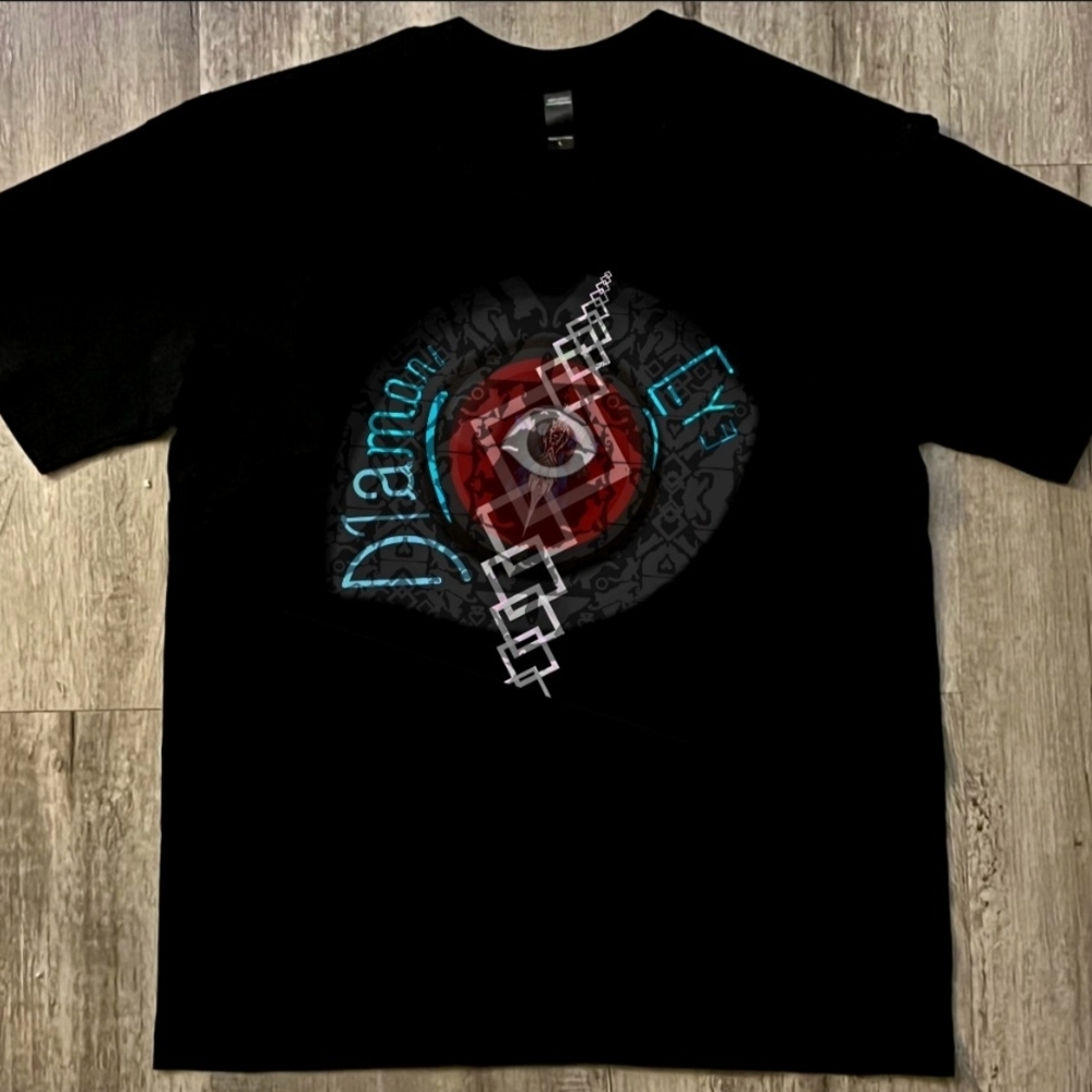 Black Graphic Short-Sleeve Tee with Red Eye Motif